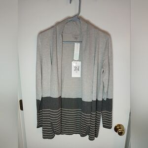 Evolution Open Cardigan, Light Gray And Beige Stripe, Size S